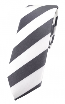 TigerTie - schmale Designer Krawatte in grau silber weiss gestreift