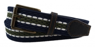 TigerTie - Stretchgürtel blau dunkelblau oliv weiß gestreift - Bundweite 100 cm