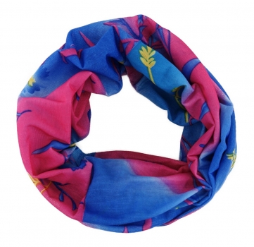 Multifunktionstuch blau pink gestreift Blumenmotiv - Tuch - Schal - Schlauchtuch