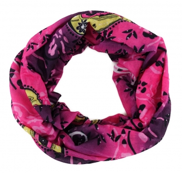 TigerTie Multifunktionstuch pink schwarz gelb Paisley - Tuch Schal Schlauchtuch