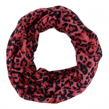 TigerTie Multifunktionstuch in rot rosé schwarz Leopardenmuster - Tuch Schal