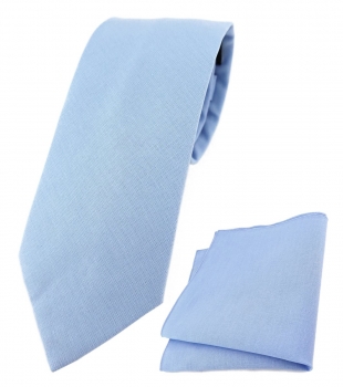 TigerTie Krawatte + Einstecktuch aus 100% Baumwolle hellblau Unicolor einfarbig