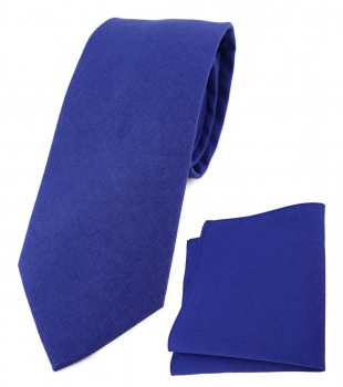 TigerTie Krawatte + Einstecktuch aus 100% Baumwolle in royal Unicolor einfarbig