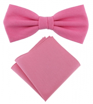TigerTie Herrenfliege - Einstecktuch rosa pink Uni - Halsumfang verstellbar -Box