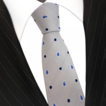 Mexx Seidenkrawatte silber grau blau gepunktet - Krawatte Seide Silk Tie