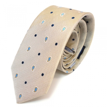 Mexx Seidenkrawatte beige blau hellblau dunkelblau gepunktet - Krawatte Seide