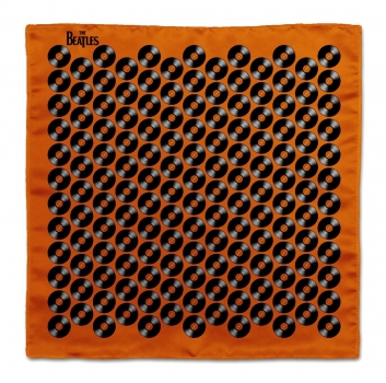 Beatles - Seideneinstecktuch in orange schwarz mit Schallplatten Motiven