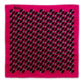 Beatles - Seideneinstecktuch in pink rot schwarz mit Schallplatten Motiven