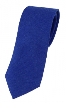 TigerTie Krawatte in royalblau Uni - 100% Leinen - Krawattenbreite 7,5 cm
