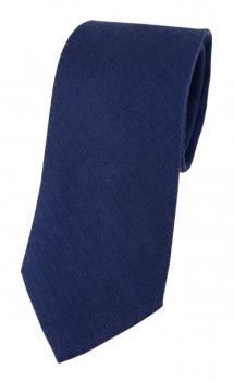 TigerTie Krawatte in marine Uni - 100% Leinen - Krawattenbreite 7,5 cm