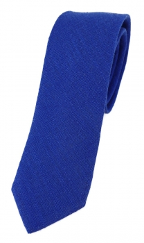 TigerTie - schmale Krawatte in royalblau Uni - 100% Leinen - Breite 5,5 cm