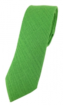 TigerTie - schmale Krawatte in grasgrün Uni - 100% Leinen - Breite 5,5 cm