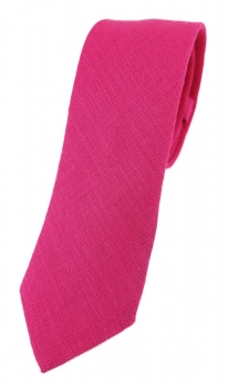 TigerTie - schmale Krawatte in magenta Uni - 100% Leinen - Breite 5,5 cm