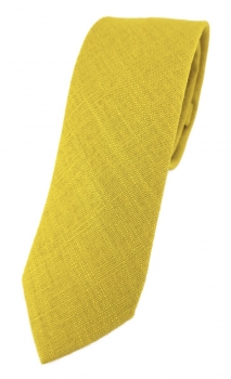 TigerTie - schmale Krawatte in senfgelb Uni - 100% Leinen - Breite 5,5 cm