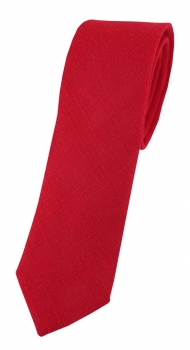 TigerTie - schmale Krawatte in rot Uni - 100% Leinen - Breite 5,5 cm