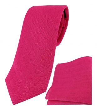 TigerTie Designer Leinen Krawatte + Einstecktuch in magenta einfarbig uni