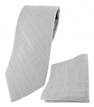 TigerTie Designer Leinen Krawatte + Einstecktuch in grau einfarbig uni