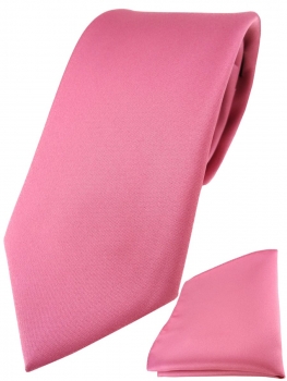 TigerTie Designer Krawatte + TigerTie Einstecktuch in hellpink einfarbig uni