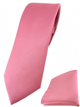 schmale TigerTie Designer Krawatte + Einstecktuch in hellpink einfarbig uni