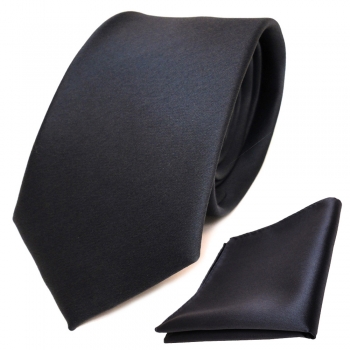 TigerTie Krawatte + Einstecktuch anthrazit dunkelgrau uni - Binder Tie Polyester