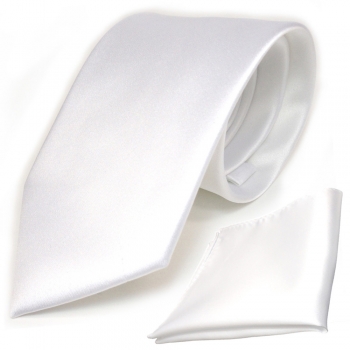TigerTie Krawatte + Einstecktuch in weiß schneewweiß uni - Binder Tie
