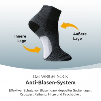 Wrightsock Sportsocke Endurance schwarz, Anti-Blasen-System, wadenhoch, Gr. XL