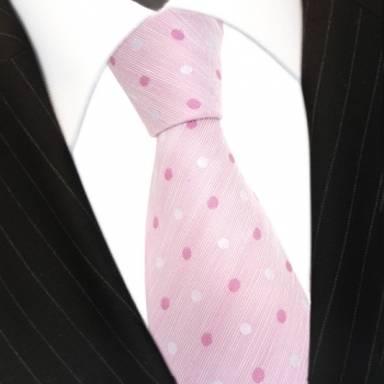 Mexx Designer Krawatte rosa zartrosa pink weiß gepunktet - Seide Leinen Tie