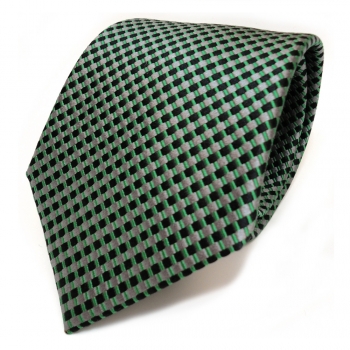 Designer Seidenkrawattegrün grau anthrazit schwarz kariert - Krawatte