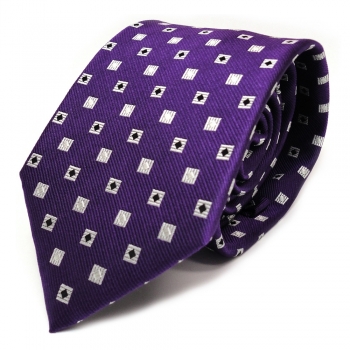 Designer Seidenkrawatte lila violett schwarz silber Karo - Krawatte Seide