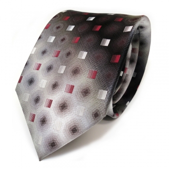 Designer Seidenkrawatte rot anthrazit grau silber schwarz gemustert - Krawatte