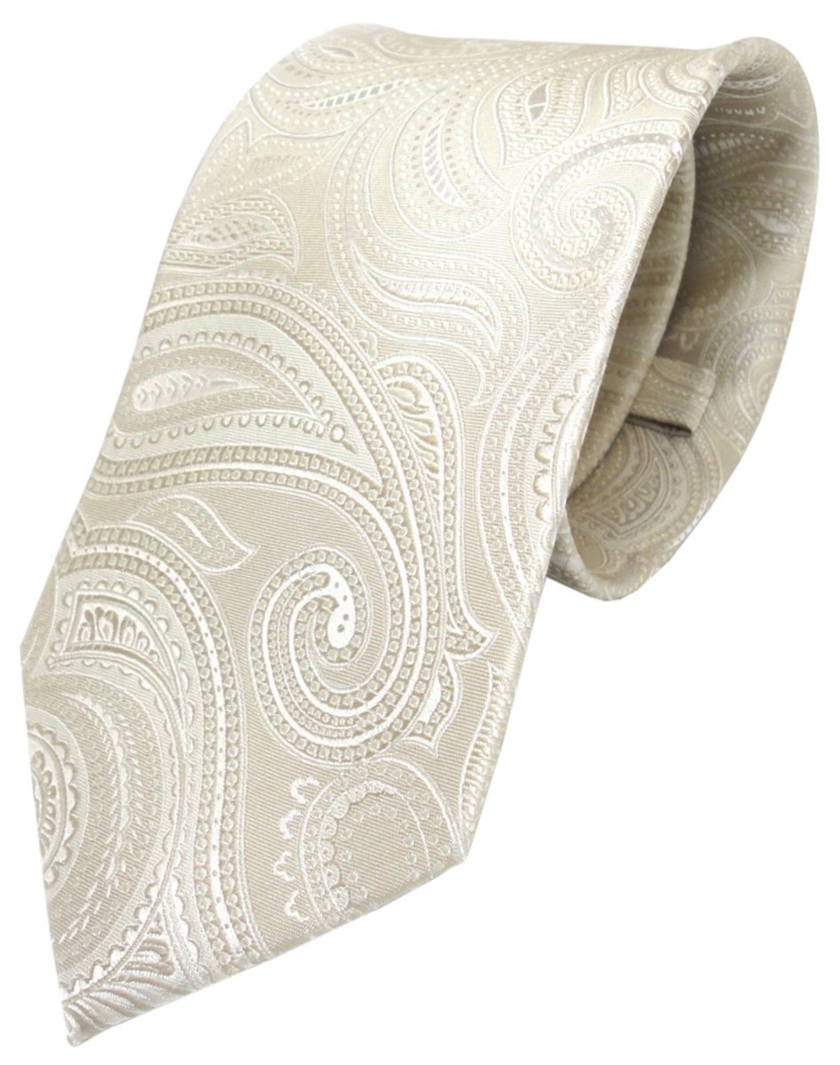 edle Designer TigerTie - silber Krawatte Seide TigerTie Krawatte - beige 100% creme paisley