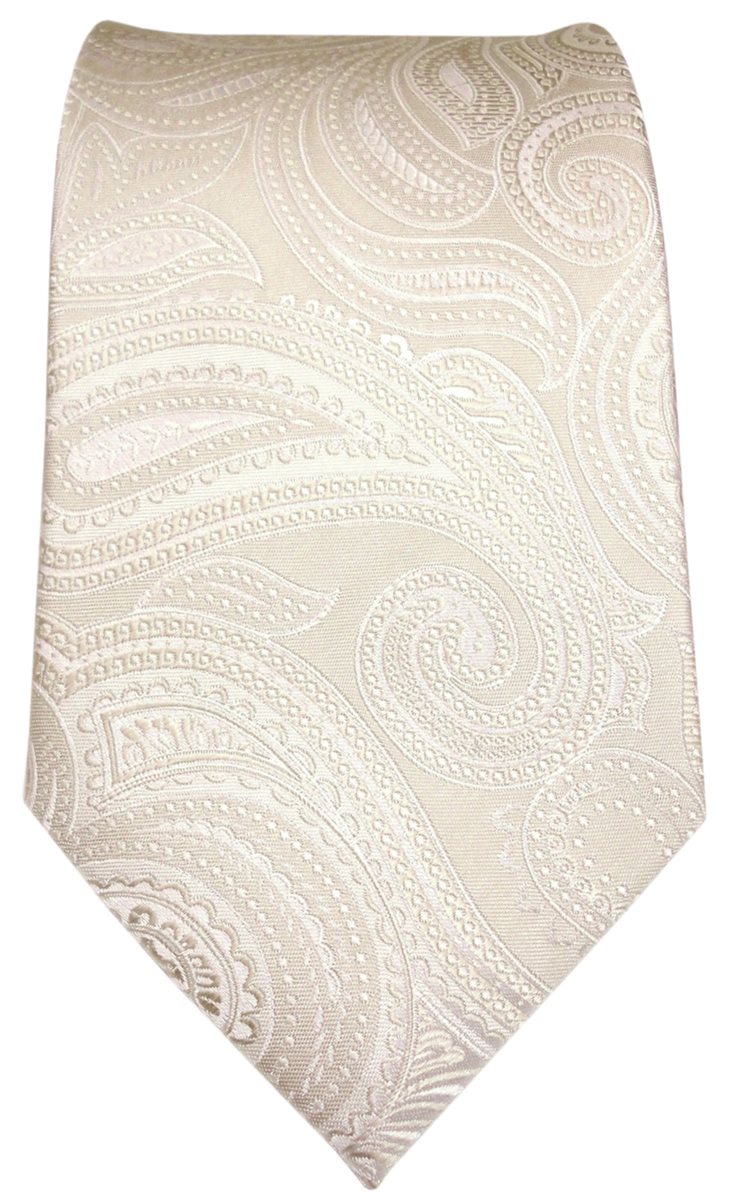 edle Designer TigerTie Krawatte beige - creme Krawatte - TigerTie 100% silber paisley Seide