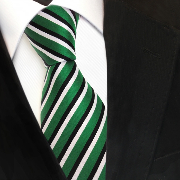 TigerTie Designer Krawatte grün signalgrün schwarz weiss gestreift