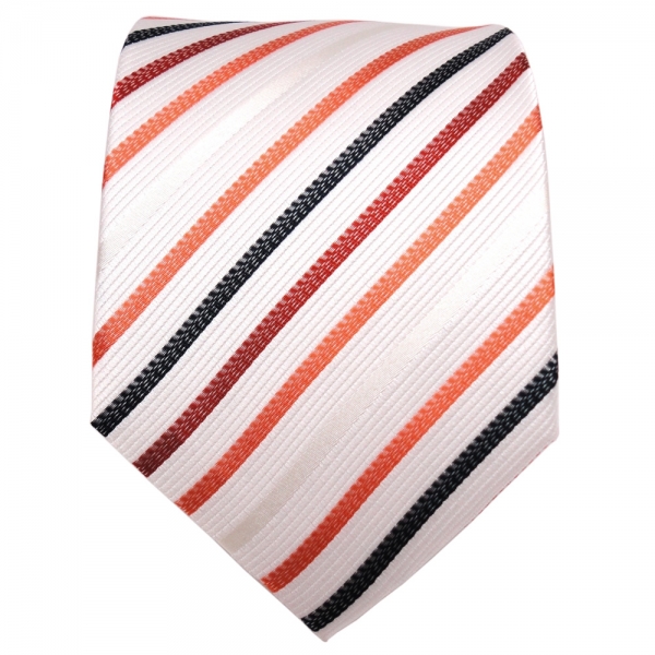 TigerTie Designer Seidenkrawatte weiß orange royal gestreift - Krawatte Seide