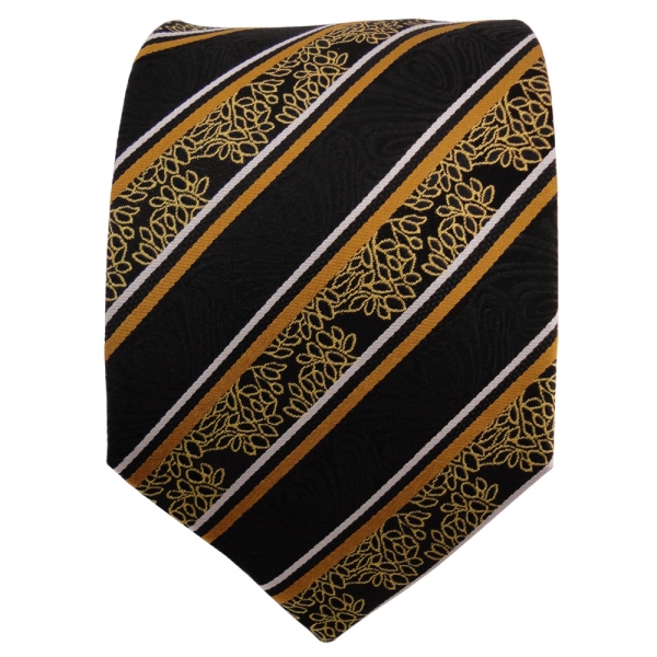 TigerTie Designer Seidenkrawatte in gold gelb silber schwarz gestreift