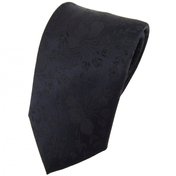 TigerTie Seidenkrawatte in schwarz schwarzbraun gemustert mit Blumenmotiven