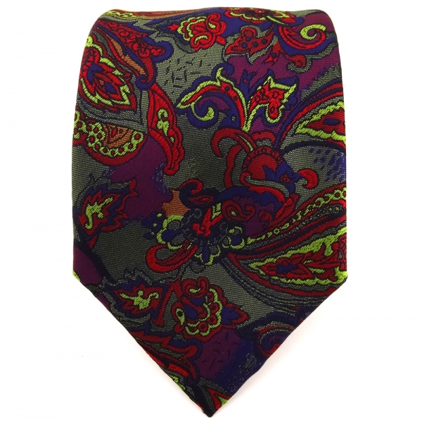 TigerTie Designer Krawatte violett olive rot blau mehrfarbig Paisley gemustert