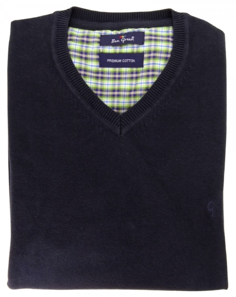 Ben Green Pullover V-Ausschnit marine dunkelblau Premium Cotton Langarm GR. 2XL