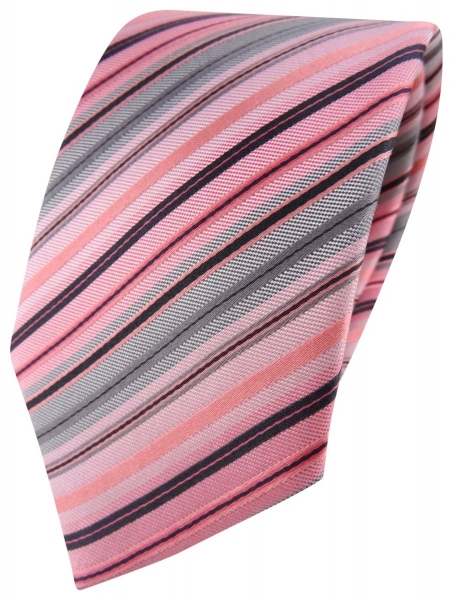 TigerTie Designer Seidenkrawatte in rosa grau schwarz gestreift - Krawatte Seide