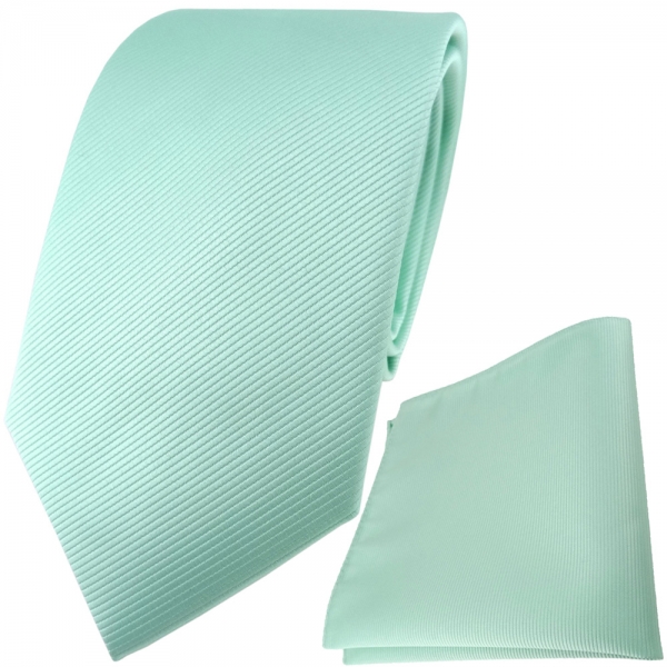 TigerTie Designer Krawatte + Einstecktuch in mint grün einfarbig uni Rips