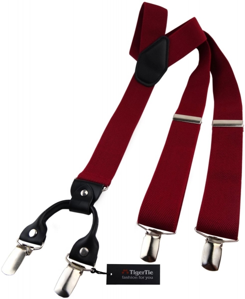 breiter TigerTie Herren Hosenträger mit 4 Clips Y-Form - Farbe bordeaux weinrot