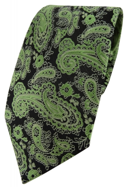 TigerTie Designer Krawatte in grün schwarz silber Paisley gemustert