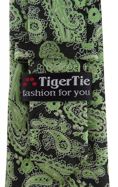 TigerTie Designer Krawatte in grün schwarz silber Paisley gemustert