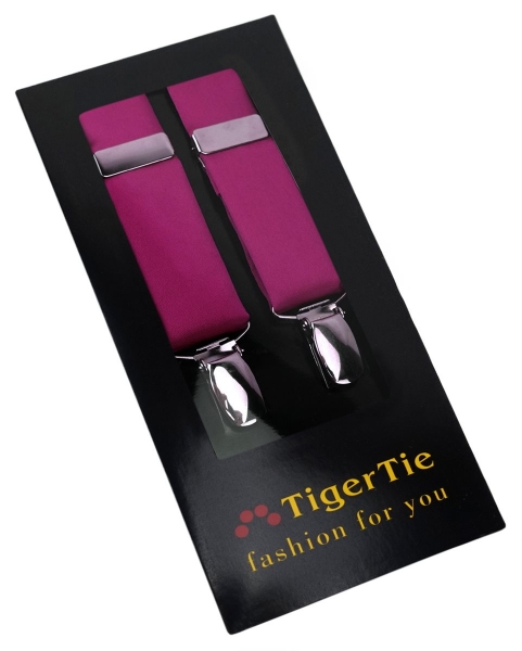 schmaler TigerTie Unisex Hosenträger mit 3 extra starken Clips - in magenta Uni