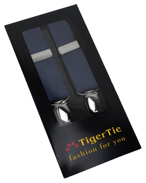 schmaler TigerTie Unisex Hosenträger mit 3 extra starken Clips - in marine Uni
