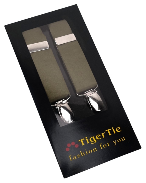 schmaler TigerTie Unisex Hosenträger mit 3 extra starken Clips - graubraun Uni