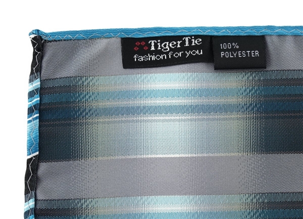 TigerTie Designer Einstecktuch in türkis silber anthrazit grau gestreift