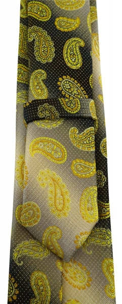 schmale TigerTie Designer Krawatte gelb anthrazit grausilber Paisley gemustert