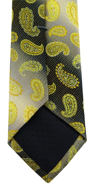 schmale TigerTie Designer Krawatte gelb anthrazit grausilber Paisley gemustert