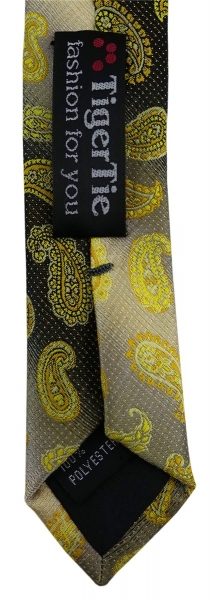 schmale TigerTie Designer Krawatte gelb anthrazit grausilber Paisley gemustert